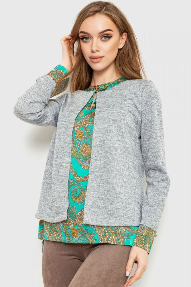 Купити Блуза жіноча обманка, колір сіро-зелений, 230R53-1 оптом - Фото №1