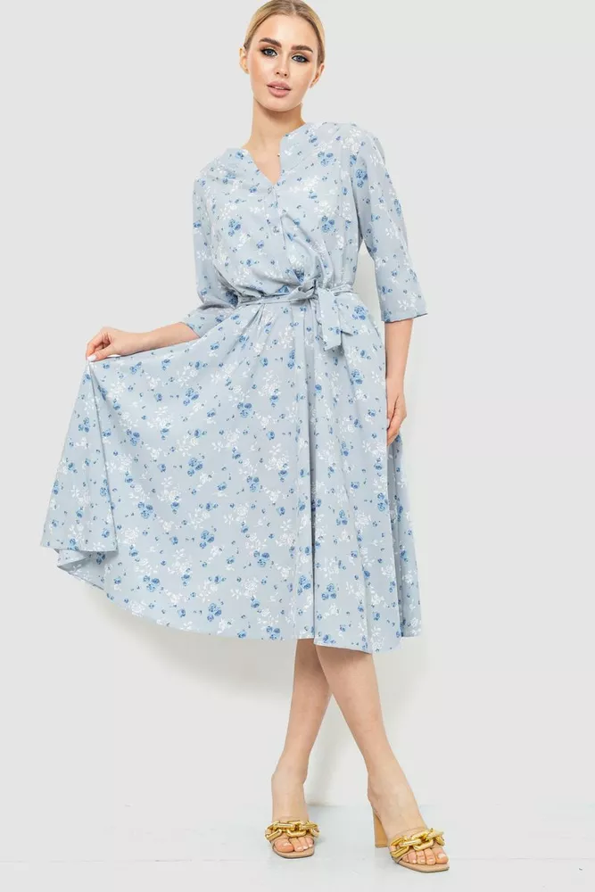 Купити Сукня з квітковим принтом, колір сіро-блакитний, 230R1008 - Фото №1