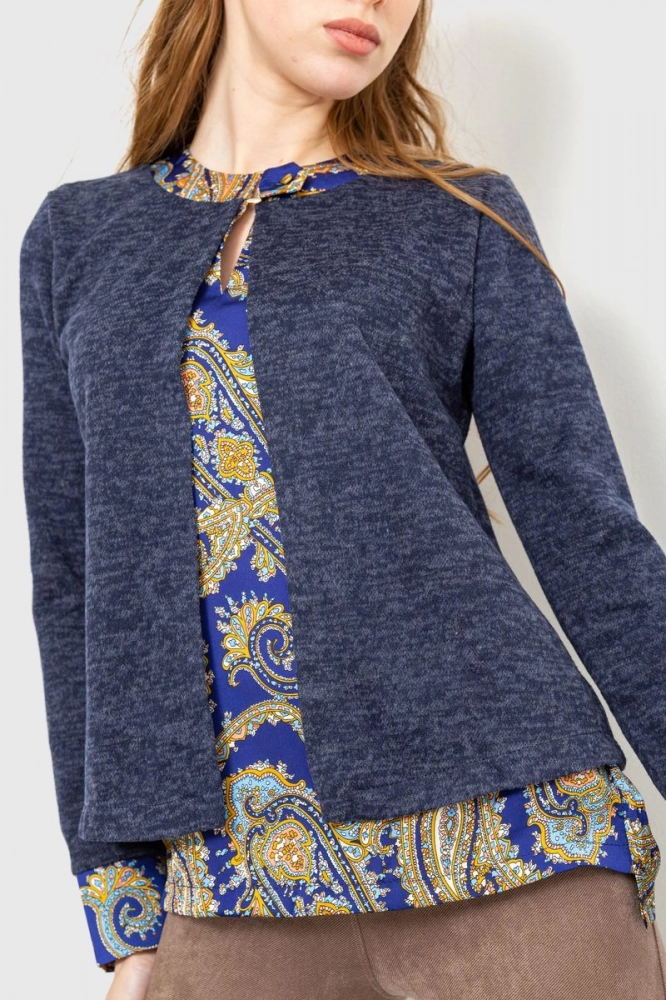 Купити Блуза жіноча обманка, колір темно-синій, 230R53-1 - Фото №1