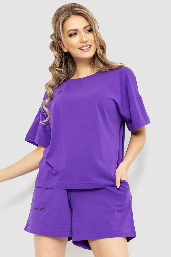 Купити Костюм жіночий повсякденний футболка+шорти, колір фіолетовий, 198R2013 оптом - Фото №1