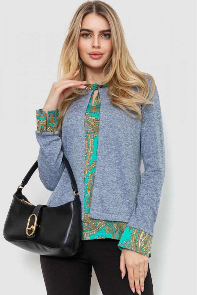 Купити Блуза жіноча обманка, колір синьо-зелений, 230R53-1 - Фото №1