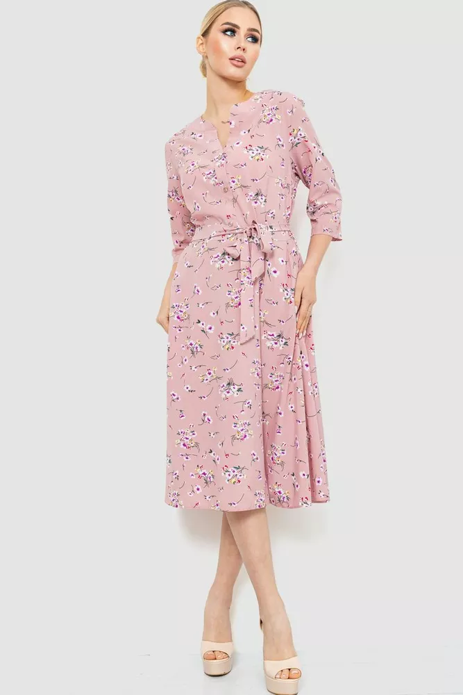 Купити Сукня з квітковим принтом, колір пудровий, 230R1008 - Фото №1