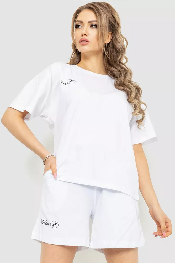 Купити Костюм жіночий повсякденний футболка+шорти, колір білий, 198R2013 оптом - Фото №1