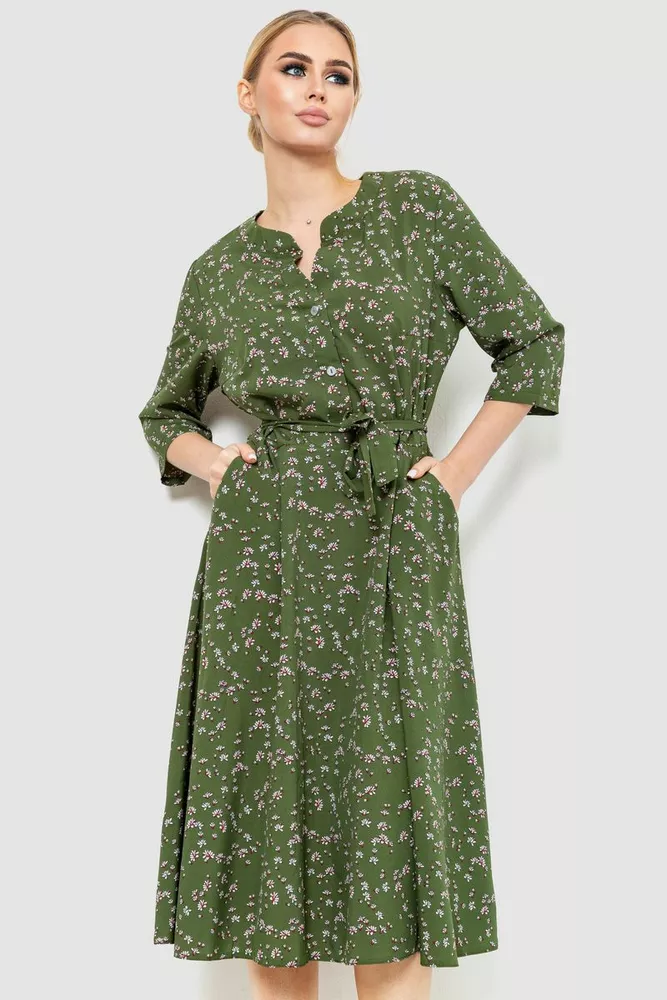 Купить Платье с цветочным принтом, цвет зеленый, 230R1008 - Фото №1