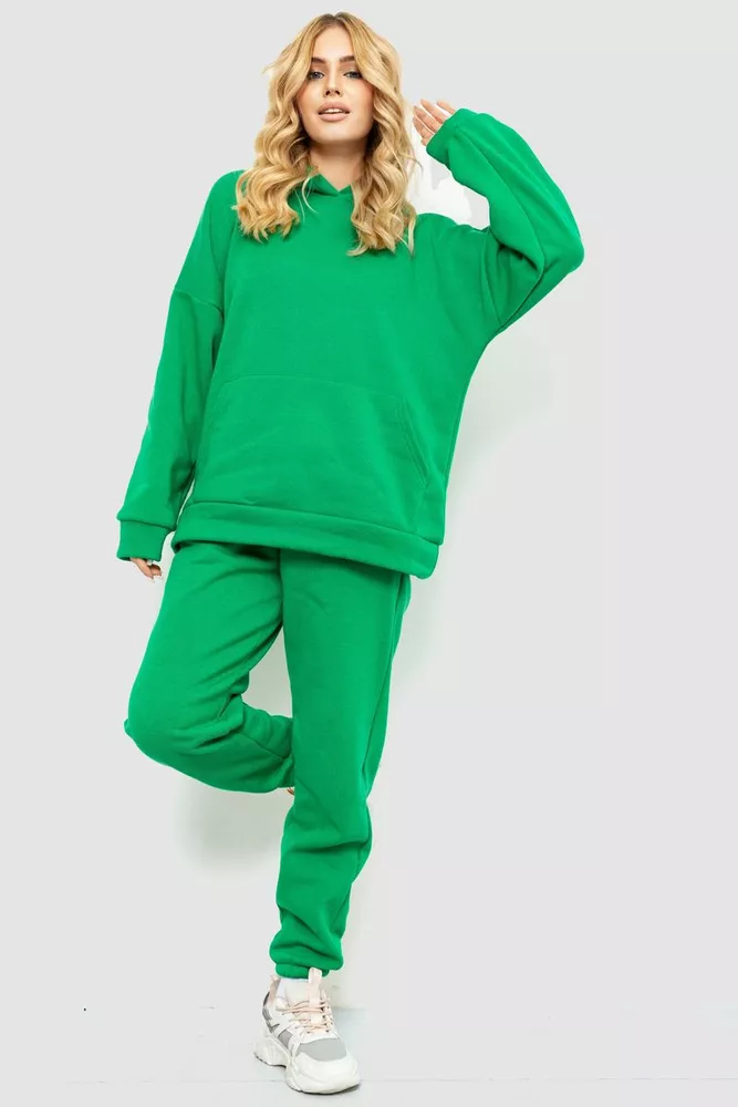 Купить Спорт костюм женский на флисе, цвет зеленый, 214R0102-1 оптом - Фото №1