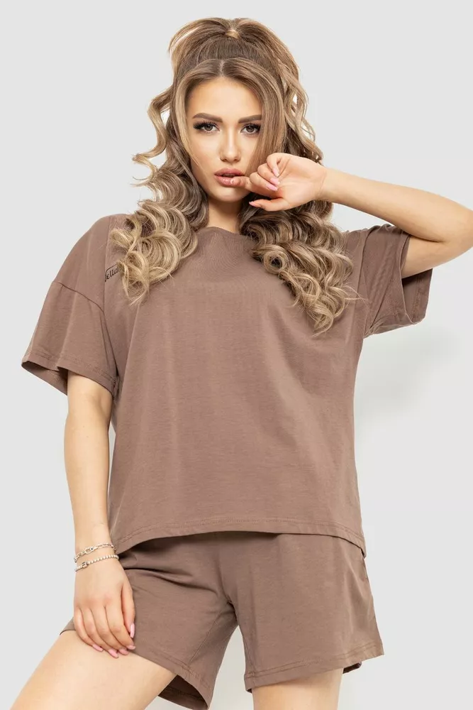 Купить Костюм женский повседневный футболка+шорты, цвет коричневый, 198R2013 - Фото №1