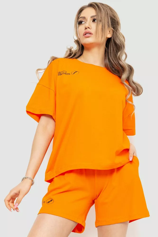 Купить Костюм женский повседневный футболка+шорты, цвет оранжевый, 198R2013 - Фото №1