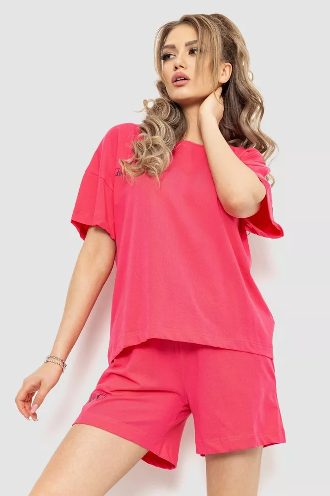 Купить Костюм женский повседневный футболка+шорты, цвет розовый, 198R2013 оптом - Фото №1
