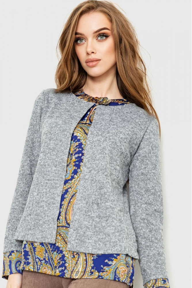 Купити Блуза жіноча обманка, колір сіро-синій, 230R53-1 оптом - Фото №1