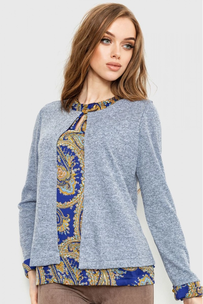 Купити Блуза жіноча обманка, колір синій, 230R53-1 - Фото №1