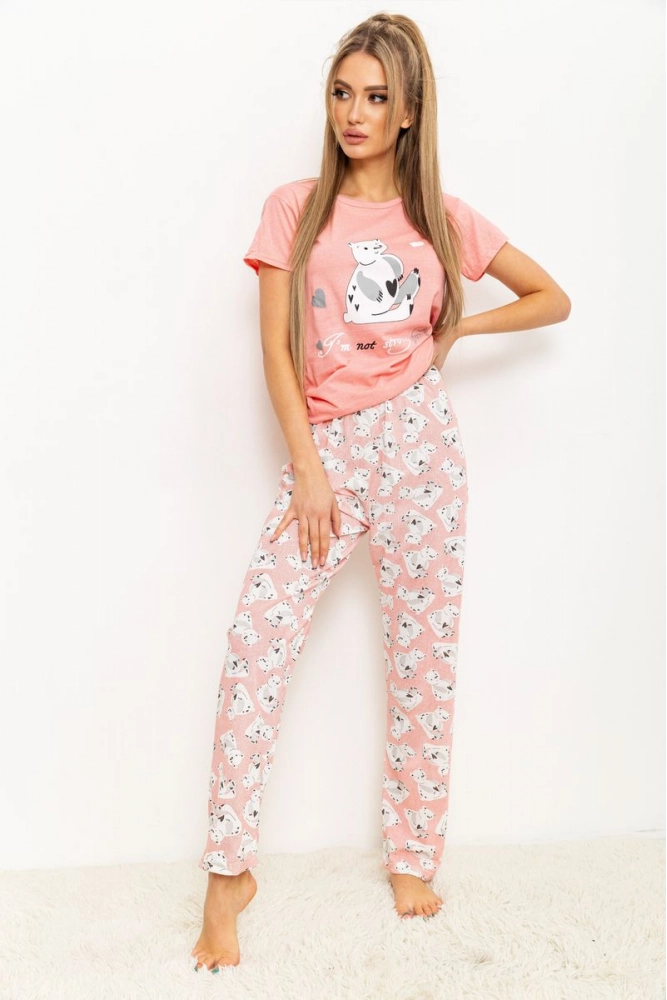 Купити Жіноча піжама з принтом, колір персиковий, 224R3701 - Фото №1