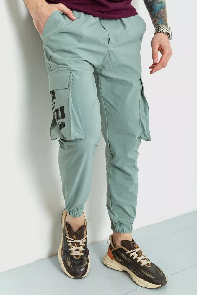 Купити Спортивні брюки чоловічі тонкі стрейчеві, колір світло-оливковий, 157R102 - Фото №1