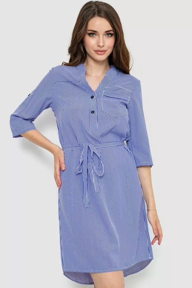 Купити Сукня в смужку, колір синьо-білий, 230R104 - Фото №1