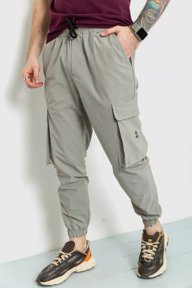 Купити Спортивні брюки чоловічі тонкі стрейчеві, колір оливковий, 157R102 - Фото №1