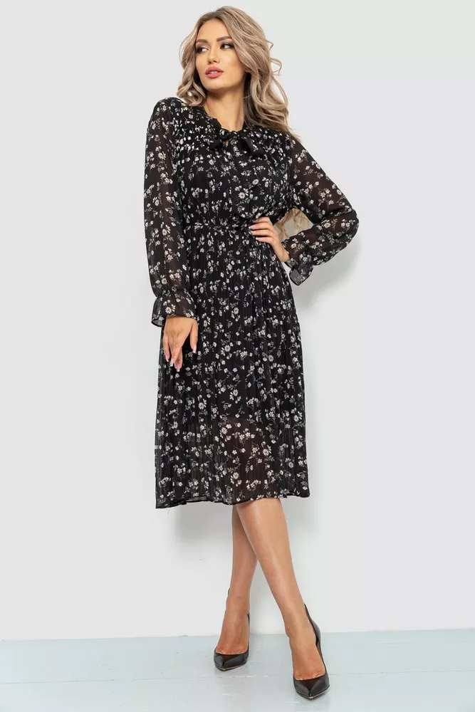 Купити Сукня вільного крою шифонова, колір чорний, 204R721 - Фото №1