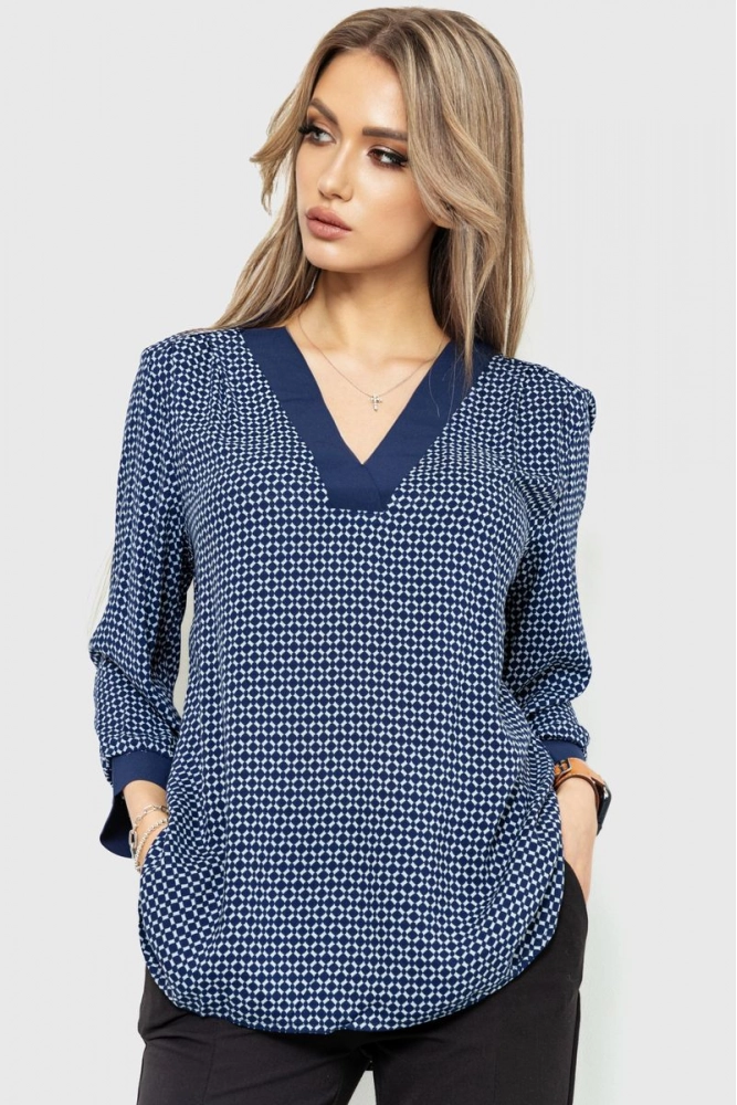 Купить Блуза с принтом, цвет сине-серый, 230R95 - Фото №1