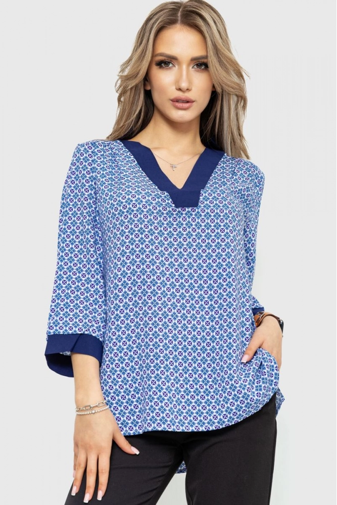 Купити Блуза з принтом, колір синьо-білий, 230R95 оптом - Фото №1