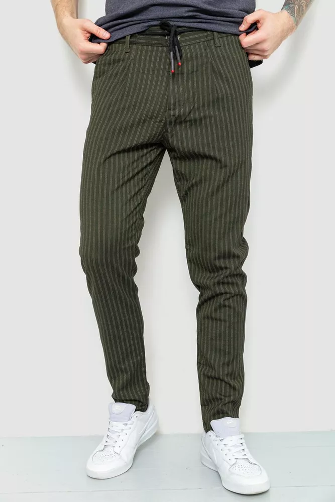 Купити Чоловічі штани в смужку, колір хакі, 157R2008-1 - Фото №1