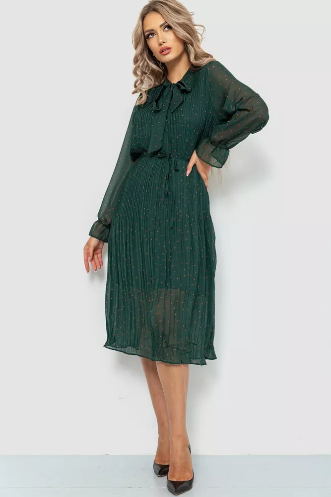Купити Сукня вільного крою шифонова, колір темно-зелений, 204R721 - Фото №1