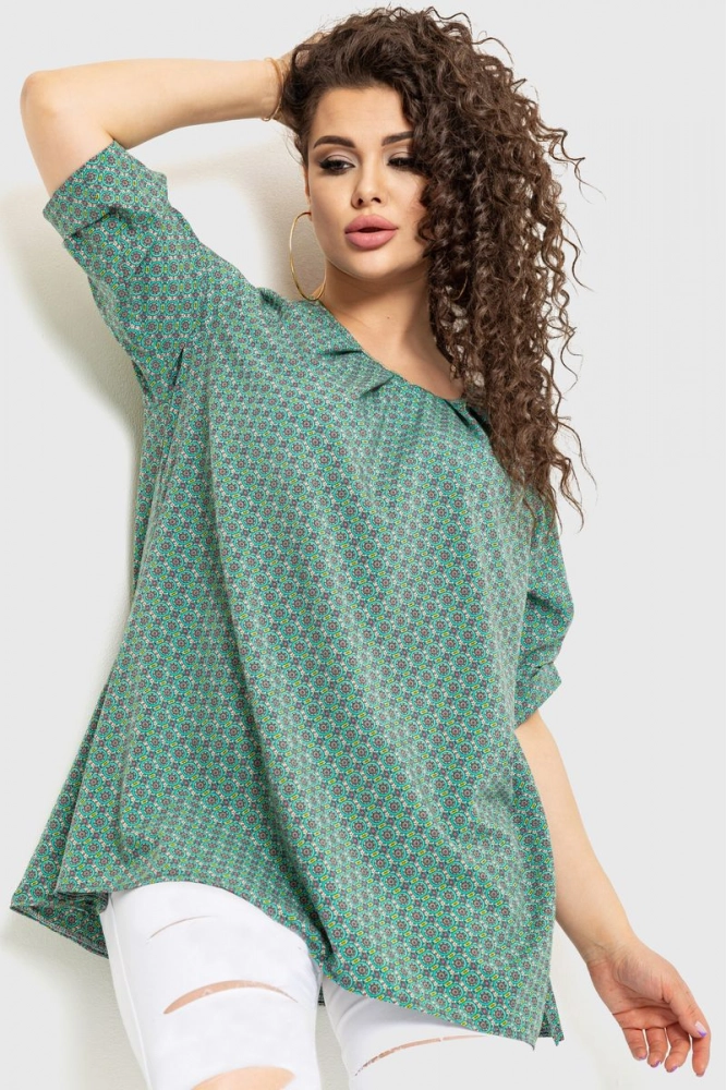 Купити Блуза з принтом, колір зелений, 230R141 оптом - Фото №1