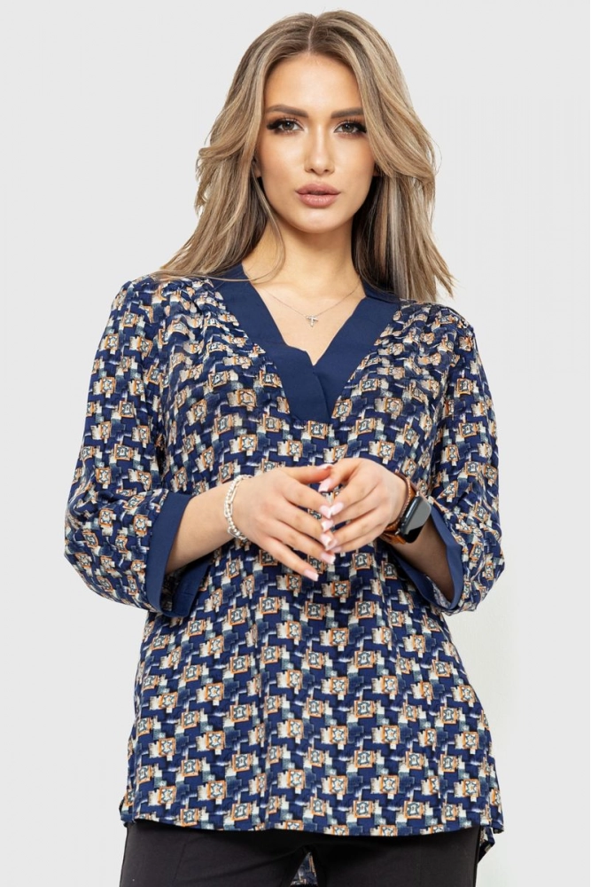 Купить Блуза с принтом, цвет синий, 230R95 - Фото №1