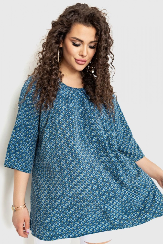 Купити Блуза з принтом, колір синій, 230R141 - Фото №1