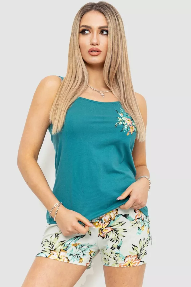 Купити Жіноча піжама з принтом, колір смарагдовий, 219RL-6029 оптом - Фото №1