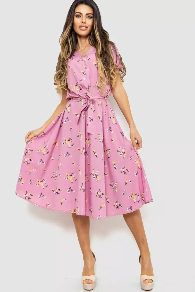 Купить Платье с цветочным принтом, цвет розово-желтый, 230R1003 оптом - Фото №1