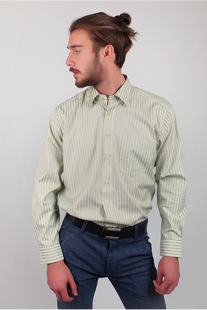 Купить Рубашка светлая в полоску, атласная, цвет светло-оливковый, AG-0002267 - Фото №1
