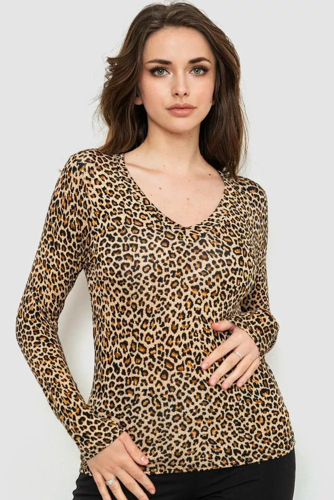 Купити Жіночий лонгслів укорочений, колір леопардовий, 186R563 - Фото №1