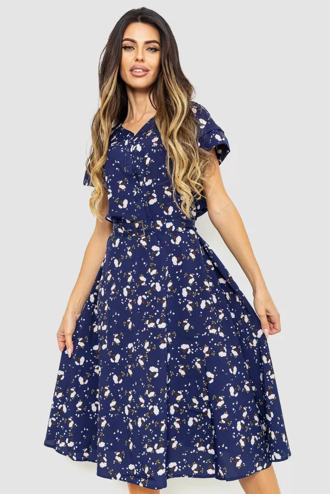 Купить Платье с цветочным принтом, цвет сине-белый, 230R1003 - Фото №1