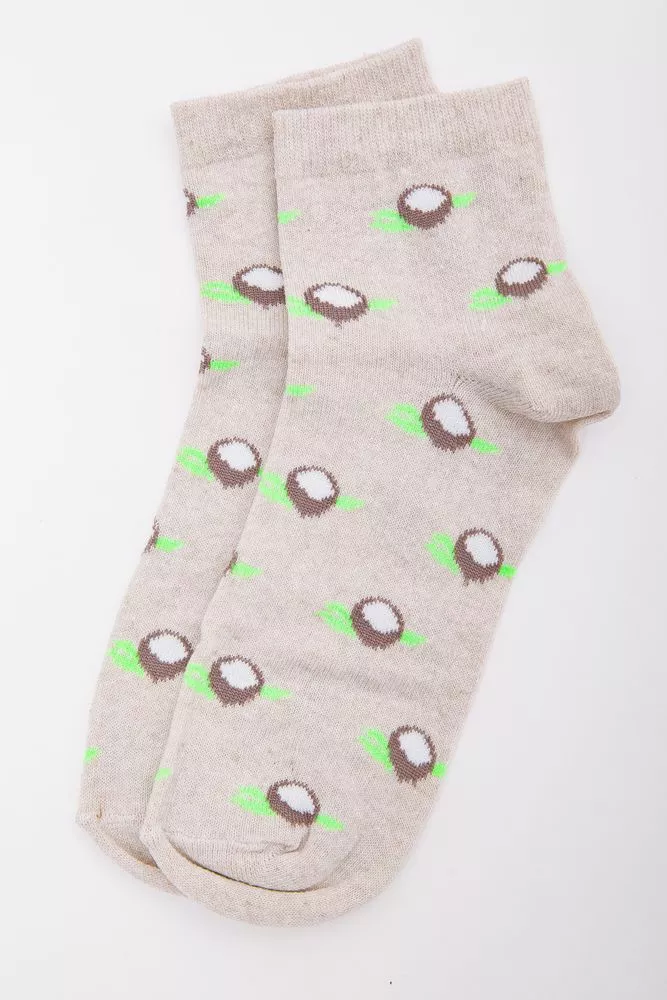 Купить Женские носки, бежевого цвета с принтом, 167R362 - Фото №1