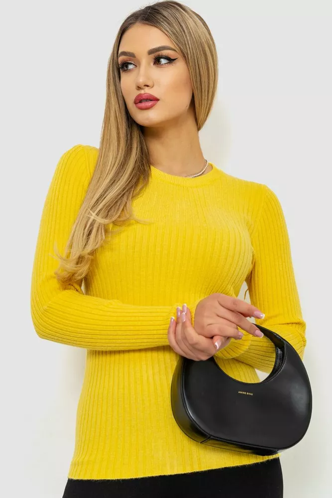 Купити Кофта жіноча однотонна, колір жовтий, 244R2031 оптом - Фото №1