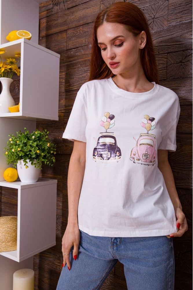 Купить Белая женская футболка с принтом кэжуал 198R017 - Фото №1