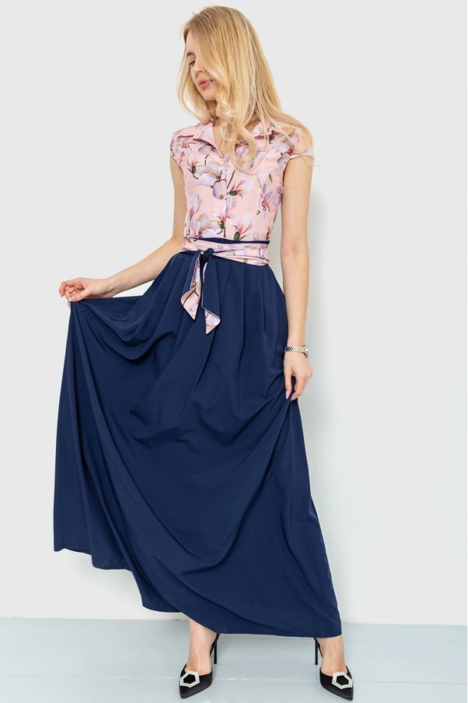 Купить Платье с цветочным принтом, цвет сине-розовый, 230R79 - Фото №1