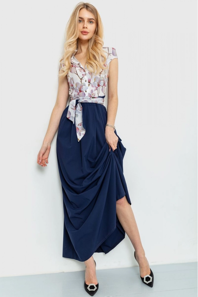 Купити Сукня з квітковим принтом, колір синьо-молочний, 230R79 - Фото №1