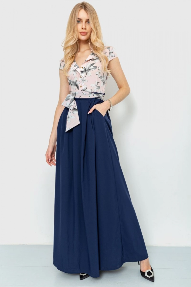 Купить Платье с цветочным принтом, цвет пудрово-синий, 230R79 - Фото №1