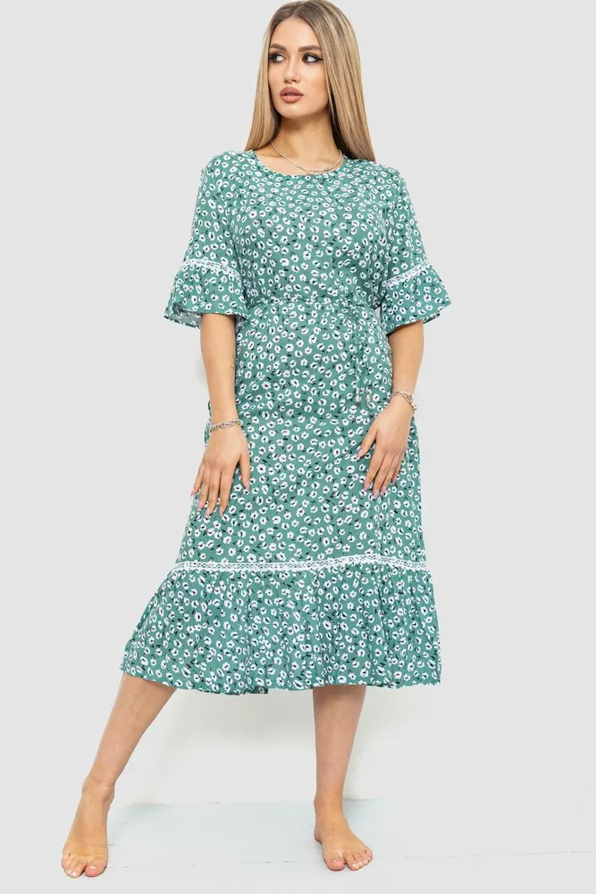 Купить Сукня с цветочным принтом, цвет оливковый, 219RT-4107 - Фото №1