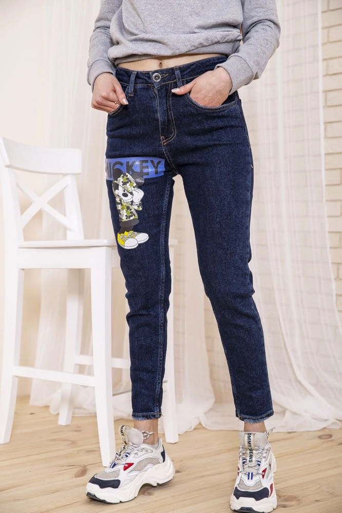 Купить Женские темно-синие джинсы с Микки Маусом 164R1024-1 оптом - Фото №1