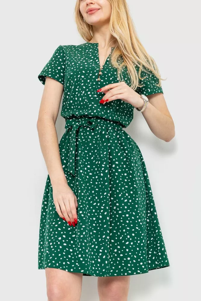 Купити Сукня у горох, колір зелений, 230R006-15 - Фото №1