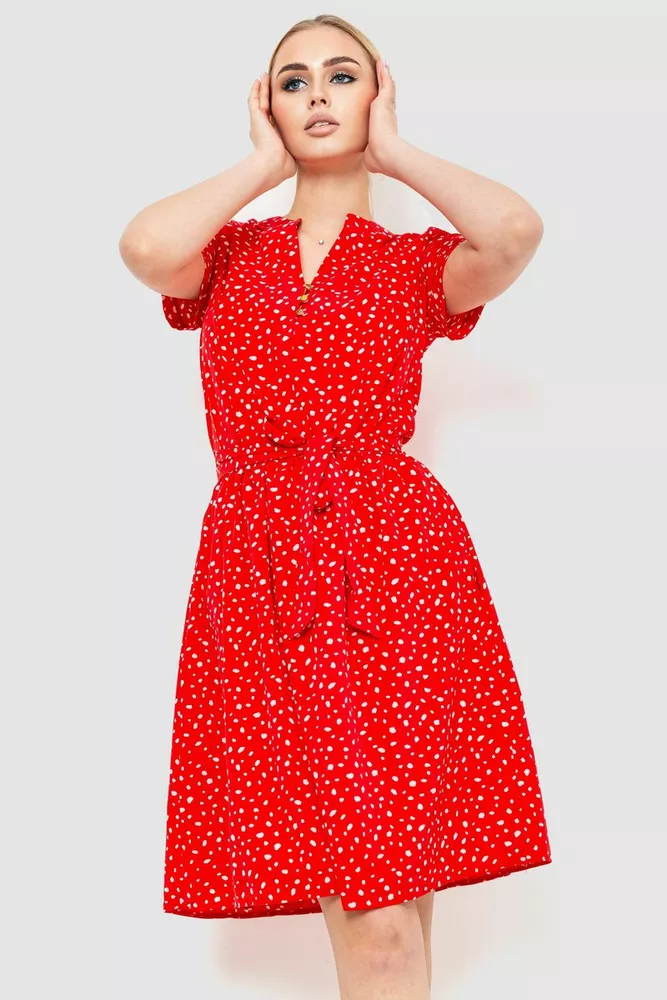 Купити Сукня у горох, колір червоний, 230R006-15 - Фото №1