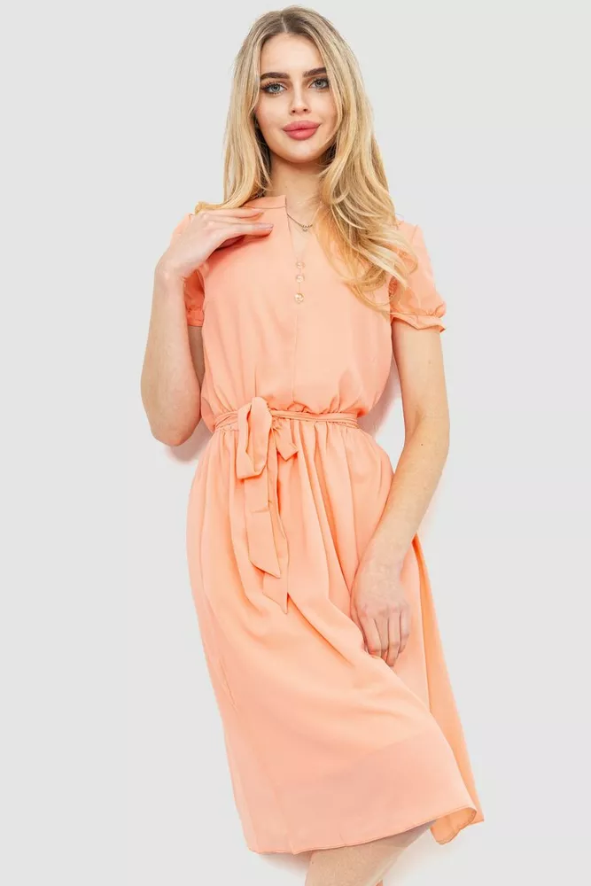 Купити Сукня однотонна, колір персиковий, 230R006-11 оптом - Фото №1