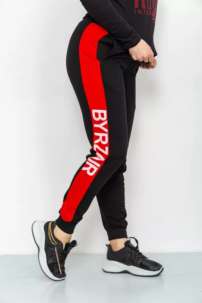 Купить Спорт штаны женские двухнитка, цвет черно-красный, 219RB-3002 оптом - Фото №1