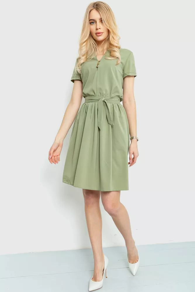 Купити Сукня однотонна, колір оливковий, 230R006-11 - Фото №1