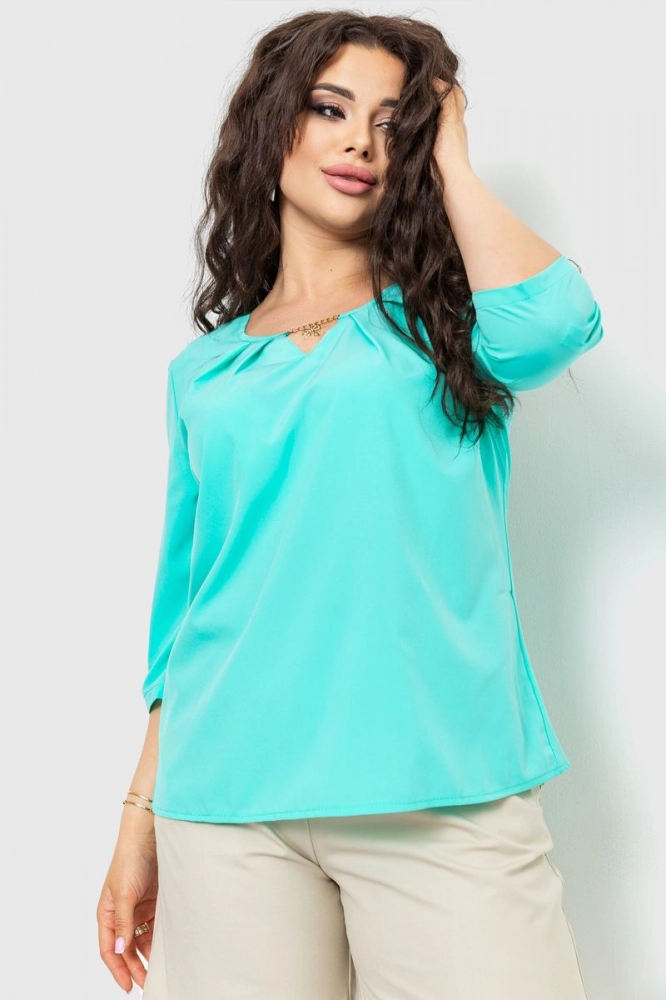 Купить Блуза однотонная, цвет мятный, 230R061-3 - Фото №1