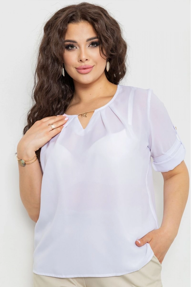 Купити Блуза однотонна, колір білий, 230R061-3 - Фото №1
