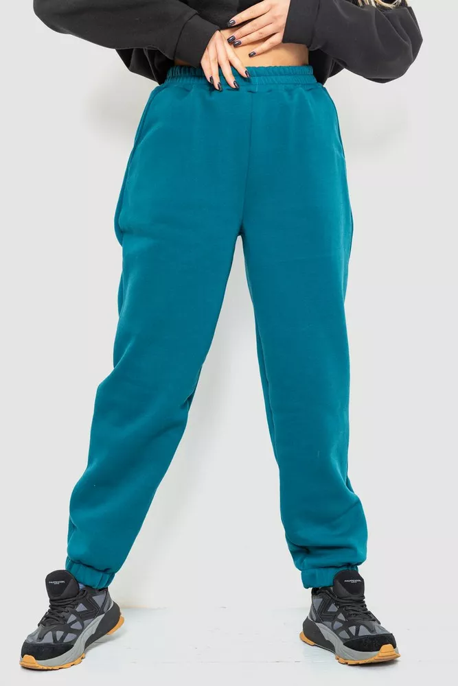 Купить Спорт штаны женские на флисе, цвет изумрудный, 214R107 - Фото №1