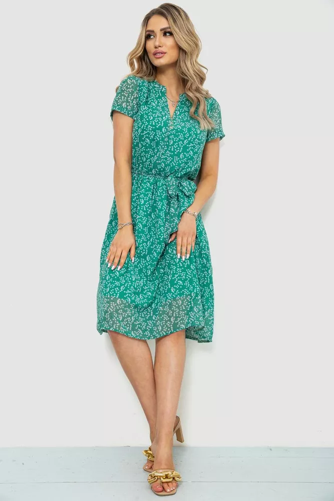 Купити Сукня з квітковим принтом, колір зелено-молочний, 230R006-22 оптом - Фото №1
