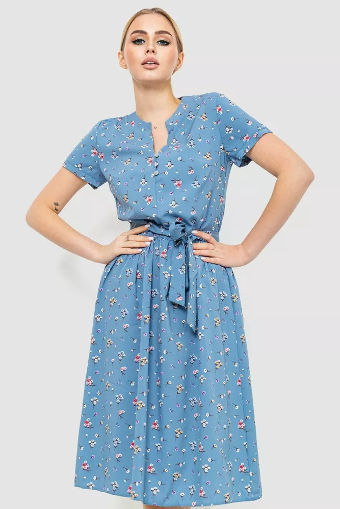 Купити Сукня з квітковим принтом, колір синьо-молочний, 230R006-22 оптом - Фото №1