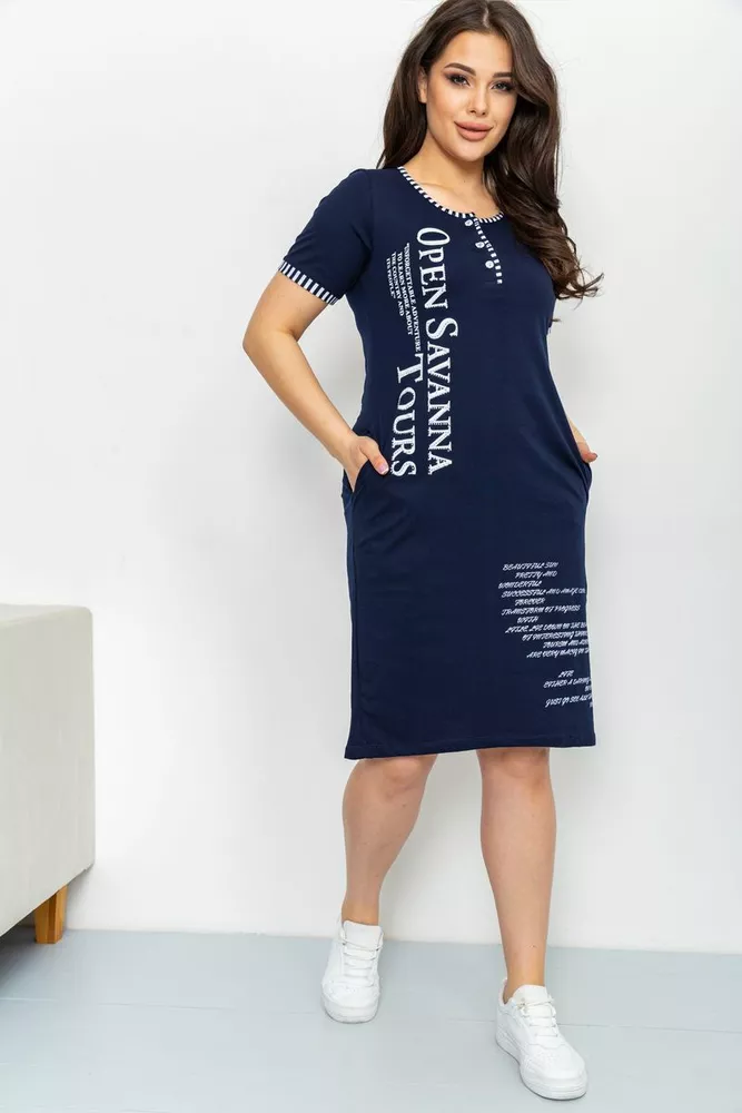 Купить Платье женское повседневное, цвет темно-синий, 219RT-411 оптом - Фото №1